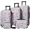 Luggage Sets, 20"/24"/28" Suitcases and 8"/14" Cases, Green & Pink Flower
