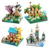 LUKHANG Four Seasons Flower House Plant Series 4 Miniature Building Blocks Set, Creative Tree House Flower and Plant Model DIY Gifts for Adults