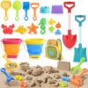 LullaBlock Beach Toys for Kids, Sand Toys Set with Collapsible Sand Bucket, 20” Shovel, Marine Life & Vehicles Molds Sand Castle Toys and Storage Bags, Travel Beach Toys for Toddler 4-8