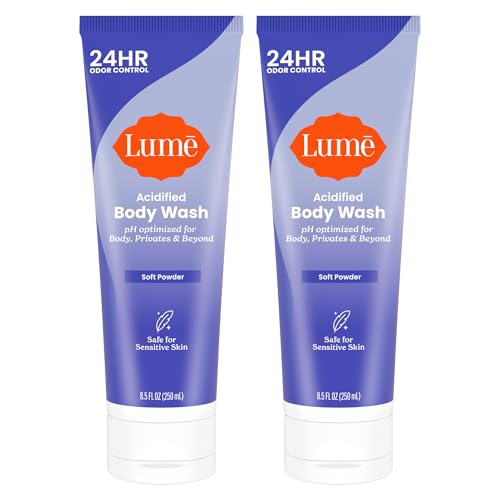 Lume Acidified Body Wash for 24 Hour Odor Control - Removes Odor Better than Soap - Hydrating Formula - Formulated without SLS or Parabens - Safe for Sensitive Skin - 8.5 Ounce - 2 Pack (Soft Powder)