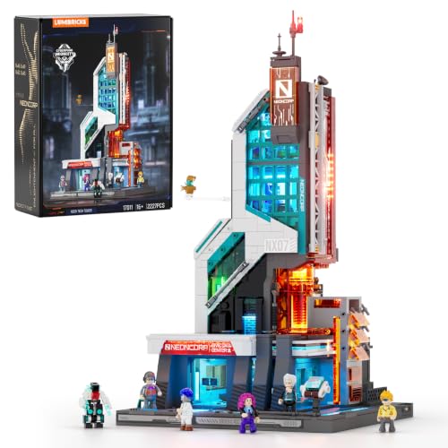 Lumibricks Cyberpunk Neon-Tech-Tower Lighting-Building -Bricks Set - 2227pcs Modular High-Tech Corporate Landmark Model for Adults, Sci-Fi Data Tower Kit for Desk Display, Creative Gift Toys