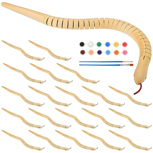 LUMINFLY 20 Pcs Wooden Snakes Craft Kit with 12 Colors Paint and 2 Brushes, Wooden Snakes to Paint, DIY Activity for Youngsters, Fun Craft Set for Personalizing, Painting and Gift Giving