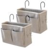 LUMINFLY 2 Pcs Bedside Hanging Storage Organizer with Front Pockets, Wall Mount Door Caddy Bag for Bedroom Dorm Living Room, Cotton Linen, Space Saving Organizer for Bed Frames, Doors, Closets