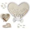 LUMINFLY Wedding Guest Book Alternative with 65 pcs Wooden Hearts, Drop Top Frame Sign Book for Anniversary, Rustic Wedding Decorations, Heart Shaped Photo Frame Guest Sign in Display and Keepsake