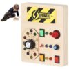 LUMINFLY Wooden Educational Busy Board with LED Light Switches, Sensory Board Toy, Travel Light Up Toy, Learning Fidget Toy for Hand Eye Coordination and Color Recognition