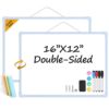 Lumspax Blue Frame Small Dry Erase Board for Wall, 16" x 12" Double-Sided Hanging Whiteboard with 4 Markers, 4 Magnets and 3 Mini Sticky Notes, Portable Whiteboard for Kids, School, Home, Office
