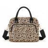 Lunch Box Bag for Women, Corduroy Cute Adult Women Insulated Lunch Bags Large Capacity Reusable Leakproof Cooler Lunch Tote Bag with Shoulder Strap for Work Travel Picnic (Light brown leopard print)