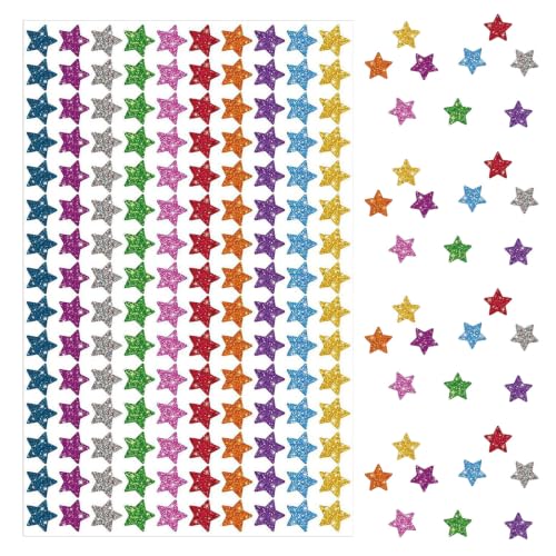 Lurrose 20pcs Colorful Glitter Five-Pointed Star Adhesive Stickers for Reward System Essential Use, Paper Material Glossy Finish, for Grading and Reward Charts in Classroom or Scrapbooking