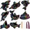 LUUFILx 80 Pcs Shark Scratch Cards Birthday Party Decorations Colorful Rainbow Scratch Paper Art with Wooden Stylus for Birthday Party Classroom DIY Activities (Shark)