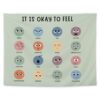 LUVADIAN Classroom Tapestry - Mental Health Emotion Feelings Wheel Chart Tapestry Wall Hanging for Therapy Room Classroom Social Worker School Counseling Office Decor, Feelings Chart for Kids, 50x60 Inches