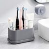 Luxspire Toothbrush Holders for Bathrooms, 5 Slots Silicone Toothbrush Organizer with Suction Cup Tray, Safe Soft Electric Toothbrush and Toothpaste Holder with Drainage for Bathroom Countertop, Gray