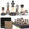 Luxury Large Metal & Acrylic Chess Set with Wooden Chess Board (17”) – Weighted Metal Pieces with 3.5” King, Foldable Tournament Chess Set for Adults & Kids, Professional Family Board Game