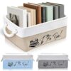 LUYEEZEE Book Lover Gift, TBR Book Storage Basket - To Be Read List Organizer Bin with Handles | Holds 10-15 Books | Reading Accessories for Bookworms, Library Book Bins | 3 Colors (White + Beige)