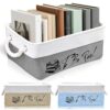 LUYEEZEE Book Lover Gift, TBR Book Storage Basket - To Be Read List Organizer Bin with Handles | Holds 10-15 Books | Reading Accessories for Bookworms, Library Book Bins | 3 Colors (White + Gray)