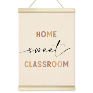 LWBEO Home Sweet Classroom Poster Hanger Frame, Boho Playroom Wooden Canvas Art Print, Homeschool Positive Wall Art for Preschool Homeschool Classroom Decor 12x16in -17