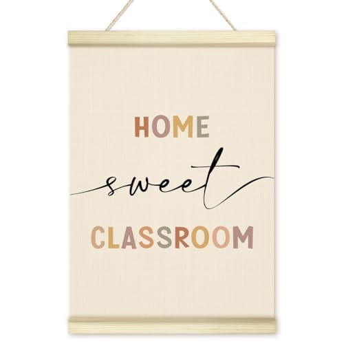 LWBEO Home Sweet Classroom Poster Hanger Frame, Boho Playroom Wooden Canvas Art Print, Homeschool Positive Wall Art for Preschool Homeschool Classroom Decor 12x16in -17