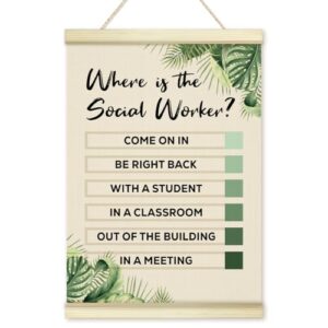 LWBEO School Social Worker Office Door Poster Hanger Frame, Farmhouse Psychology Wooden Canvas Art Print, Positive Wall Art for School Therapy Room Counseling Room Decor 12x16in -16