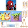 LWZAYS 3 Pack Cartoon Paint by Number for Kids with Wooden Frame-Paint by Numbers for Kids Ages 4-8-12, DIY Paints with Numbers Easy Acrylic Oil Painting Kits for Home Wall Decor (8X8inch) 2.0