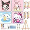 LWZAYS 4 Pack Cartoon Paint by Number for Kids with Wooden Frame-Paint by Numbers for Kids Ages 4-8-12, DIY Paints with Numbers Easy Acrylic Oil Painting Kits for Home Wall Decor (8X8inch) 5.0