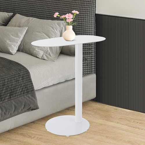 LXYIUTRW Bepritm Side Coffee Table Set, Metal Nesting Tables Living Room Small C-Shaped End Table, Small Tables for Living Rooms, Bedrooms, Cafeterias and Outdoors (White, C-Shaped)