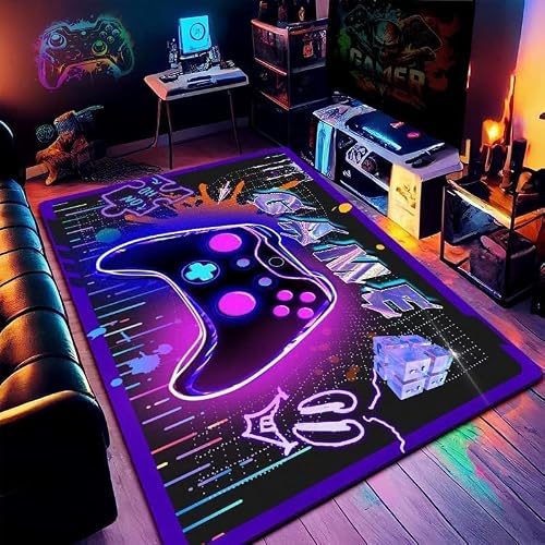 LYGLIGH Neon Gaming Rug for Boys Room, Colorful Decor for Kids & Teens