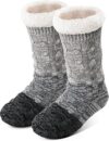 Lykofudi Women's Slipper Socks with Grippers, Fuzzy Fleece Lined Non-Slip Cabin Socks, Thick Warm Fluffy Winter House Socks for Women and Girls (0606USB)
