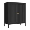 LYMOUYEE Metal Accent Storage Cabinet for Bedroom, LivingRoom, Office,Kitchen- Metal Locker Cabinet with 1 Adjustable Shelves-Bathroom Floor Storage Cabinet Freestanding Organizer(Stripe Door, Black)