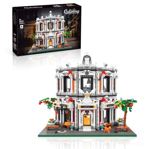 Lynbric European Culinary Academy House Building Sets with LED Lights, 3-Story Modular House Model Kit with Courtyard,Collectible Architecture Street View Bricks Gift for Adults(2743 PCS