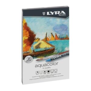 Lyra Aquacolor Wax Crayons - 12 Water Soluble Crayons for Professional and Student Artists - Highly Pigmented Lightfast Watercolor Crayons for Drawing Creating Gradients Washes and More