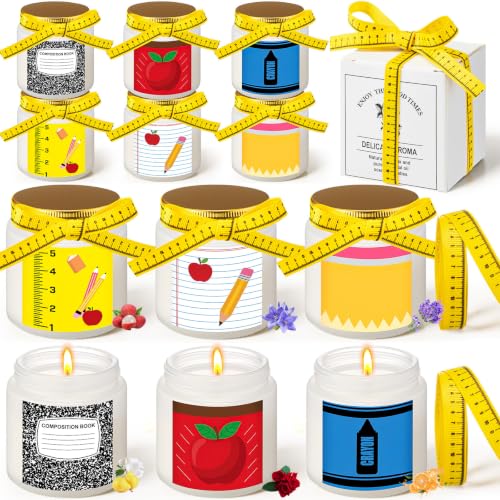 Lyrow 12 Pcs Teacher Appreciation Candles Gifts Set Best Teachers Gifts for Women and Men Include Ruler-Style Ribbon 3.5 oz Thank You Scented Candle for Happy Teacher's Day Back to School