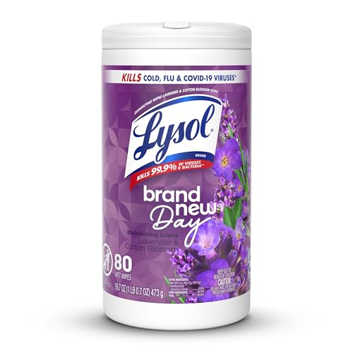 LYSOL Disinfecting Wipes, All Purpose Cleaner, Multi-Surface Antibacterial Cleaning Wipes, Household Cleaning Supplies, Dorm Essentials, Lavender & Cotton Blossom Scent, 80 ct.