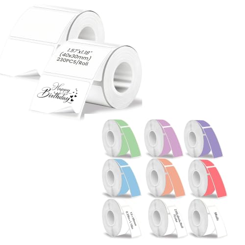 M110 Thermal Labels, 460pcs Printer Labels Stickers White 1.57"x1.18" 2-Roll & 2070PCS D30 Label Tape 9 Rolls, 0.55 * 1.18inch Label Maker Tapes