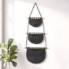 Macrame 3-Tier Hanging Wall Basket, Handwoven Jute Storage Organizer, Boho Decor for Kitchen, Bathroom, Living Room, Natural Cotton Rope Fruit Holder (Dark Gray)