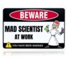 Mad Scientist at Work Desk Decor Tin Sign - Laboratory Posters for Wall - Metal Wall Decor - Science Gifts for Adults - Funny Science Classroom Decor - Party Decorations