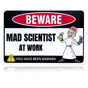 Mad Scientist at Work Desk Decor Tin Sign - Laboratory Posters for Wall - Metal Wall Decor - Science Gifts for Adults - Funny Science Classroom Decor - Party Decorations