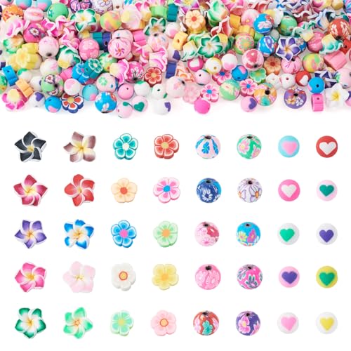 Magibeads 200Pcs Flower Beads Colorful Handmade Polymer Clay Beads Assorted Bracelet Making kit Flower Bead Floral Bead Charms for Bracelets Necklaces DIY Jewelry Making Supplies