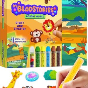 Magical Bead Painting for Kids - Animal World Theme Birthday Gift for Boys & Girls Ages 4-8 Years Old, DIY Mosaic Arts & Crafts Kit with Colorful Templates, Beads Pen & Creative Fun Set
