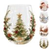 Magical Christmas 3D Glass Cup, 3D Christmas Glass Art Cup, Raised Holiday Glass Tumbler, Stemless Wine Glass with Festive Design, Drinkware for Cocoa Coffee Juice, Gift, Home Decor，Tree