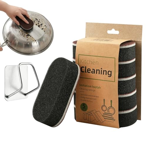 Magic Emery Carborundum Sponge Erasers with Holder, Non-Scratch Heavy-Duty Scouring Pads, Multi-Functional Cleaner for Kitchen, Sink, Bathroom, Wall, Floor, Home Cleaning (5PCS)