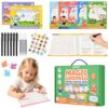 Magic Grooved Writing Practice for Kids, 7 Pack Reusable Grooved Handwriting Workbooks 6 Pens and 6 Refills for Ages 3-5 Kids, Large Writing Practice Books for Preschool Learning Activities