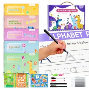 Magic Grooved Writing Practice for Kids Ages 3–8, Reusable Handwriting Workbooks with Deep Tracing Grooves and Preschool Learning Activities, Perfect Educational Gift