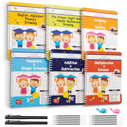 Magic Grooved Writing Practice for Kids, Trace Books for Kids Ages 3-5, 6-8, Handwriting Practice for kids 5-7, Teacher-Designed Reusable Magic Practice Copybook for Kids ages 3-8 (8.7×6.9in)
