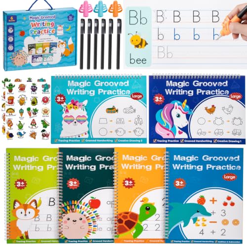 Magic Grooved Writing Practice, Tiny Thinkers Reusable Indented Handwriting Practice for Kids 3-5, Your Little Explorer Motor Magic Happy Writer System Children Set Age 6-8 for Preschool Kindergarten