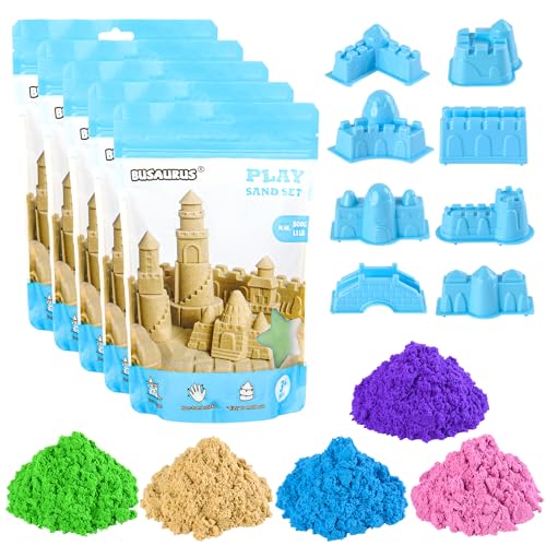 Magic Sand for Kids – 5.5 Lbs Bulk Magic Moving Sand Play Set with 5 Colors & 8 Castle Molds – Non-Toxic, Non-Sticky Squeezable Play Sand Refill for Sensory Bin, Arts Crafts, Boys Girls Birthday Gifts