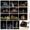 Magic Scratch Art Paper(7.9"x5.5") Rainbow Landscape Engraving Art Mini Scratchboard DIY Pads for Adults and Kids, Crafts Set: 12 Sheets Scratch Postcard Cards & Drawing Pens, Brush (Building Series)