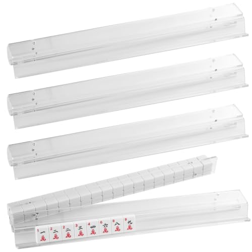 magic sewing machine Acrylic Mahjong Racks with Magnetic Pushers, Set of 4 Clear 20-Inch Tile Rack and Pusher Combos with Silicone Non-Slip Pads, Modern American Mahjong Accessories (Clear, 20 in)