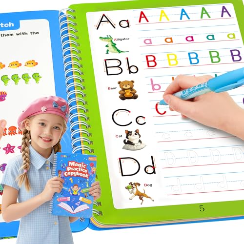 Magic Writing Practice Book for Kids Ages 3-8 | Reusable Water Reveal Tracing Workbook - 32 Pages of Letters, Numbers, Math & Drawing | Mess-Free Learning Activities for Preschool, Kindergarten