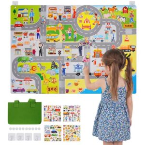 maglala Traffic Felt Busy Board for Toddlers, 40″ x 28″ Large Wall Toy 95PCS Car Road Play Set, Montessori Sensory Toys, Autism Learning Activities, Preschool Educational Gifts for Boys Girls Age 2-5
