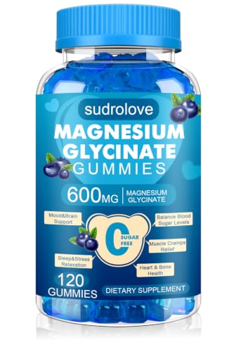 Magnesium Glycinate Gummies 600mg – Sugar Free Magnesium & Potassium Dietary Supplement with Vitamin D, B6 and CoQ10 for Calm Support & Sleep for Adults - High Absorption -Blueberry Gummies