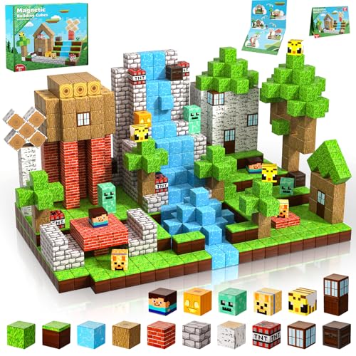 Magnetic Blocks-100PCS Magnetic Building Blocks Magnetic Tiles Stacking, Build Magnet Forest Set, STEM Montessori Sensory Toys for Kids Boys Girls Ages 3 4 5 6 7 8 9 10 Christmas Birthday Gifts